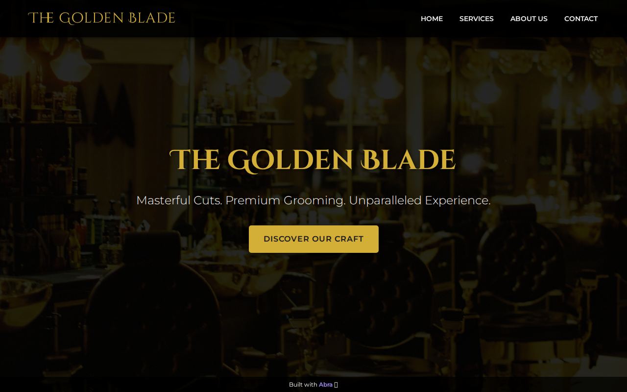Website voor kapperszaak The Golden Blade, gemaakt met Abra