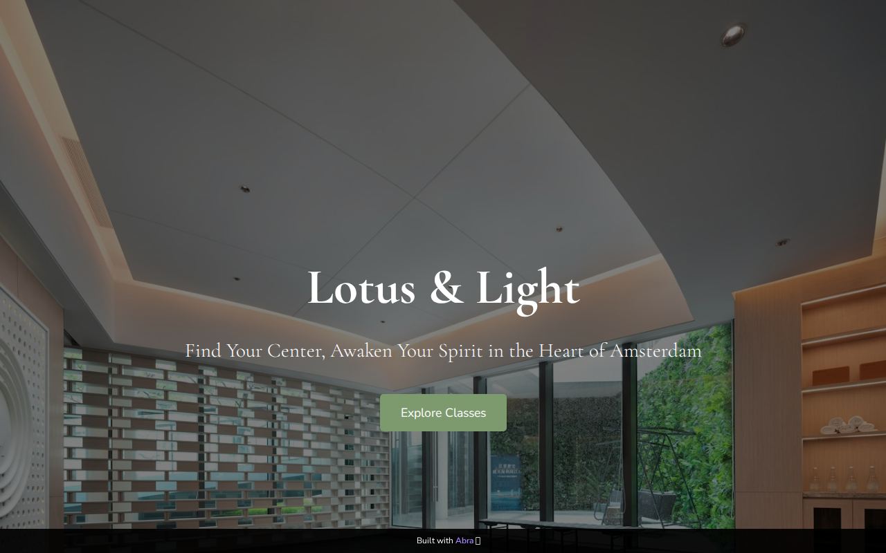 Website voor wellnessstudio Lotus & Light, gemaakt met Abra