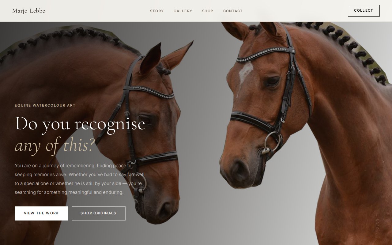 Website voor paardenkunstenaar Paardenkunst, gemaakt met Abra